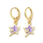 Star & Moon Golden Brass Dangle Leverback Earrings
