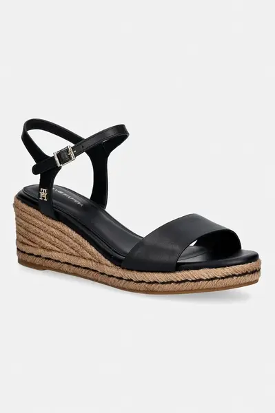 Tommy Hilfiger sandály na klínku kožené MID WEDGE ESPAD LEATHER