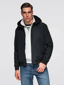 Ombre Men's lightweight jacket with mesh lining and hood - black