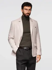 Ombre Men's REGULAR cut jacket with linen - light beige