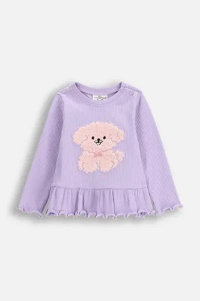 Kojenecká halenka Coccodrillo fialová barva, s potiskem, HAPPY PUPPY GIRL NEWBORN