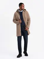 Ombre Men's hooded coat in fine stripe - coffee