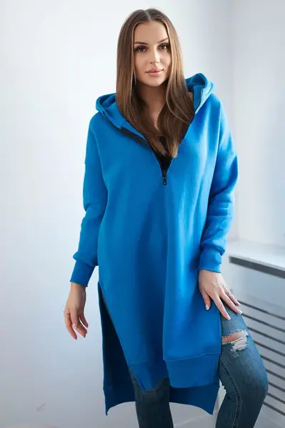 Zateplená mikina s rozparky na bocích fialově modrá