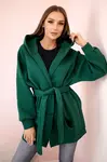 Zateplená pelerína se zavazováním v pase tmavě zelená