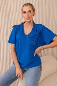 Bavlněná halenka s ozdobnou mašlí chrpově modrá