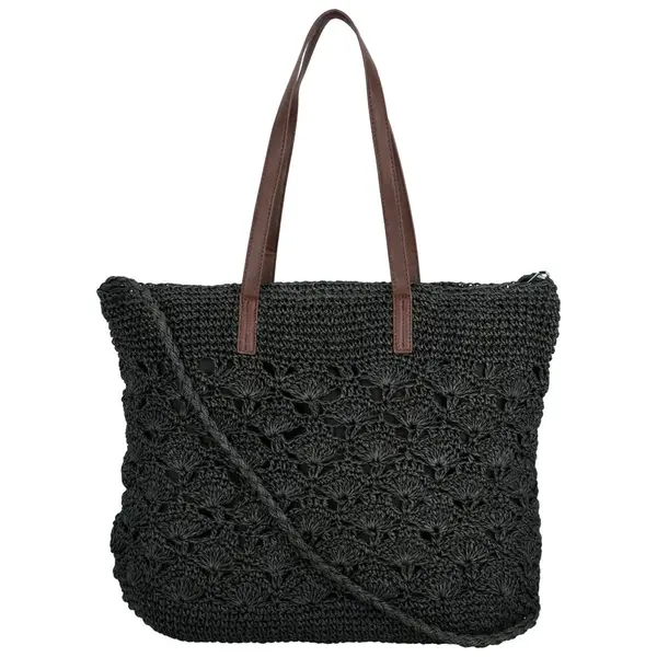 Módní dámská pletená kabelka na rameno Surya, černá