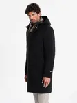 Ombre Men's long monochrome hooded coat - black