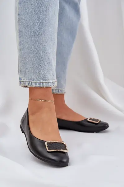 PS1 Eko kožené baleríny se zdobením černé Tulnelia