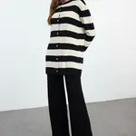 Trendyol Black Striped Knitted Cardigan Trousers Top-Bottom Set