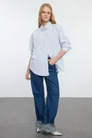 Trendyol Light Blue Stone Detailed Oversize Woven Shirt