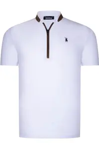 T8571 DEWBERRY PÁNSKÉ TRIČKO NA ZIP-JEDNOBAREVNÉ BÍLÉ