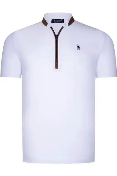 T8571 DEWBERRY PÁNSKÉ TRIČKO NA ZIP-JEDNOBAREVNÉ BÍLÉ