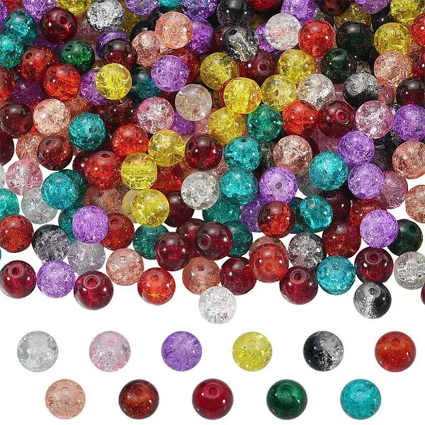 330Pcs 11 Colors Spray Painted Crackle Glass Beads