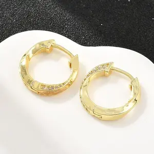 Brass Micro Pave Cubic Zirconia Hoop Earrings
