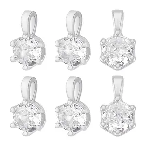 6Pcs 925 Sterling Silver Pave Clear Cubic Zirconia Flat Round Charms