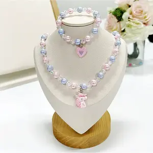 Plastic Beaded Pendant Necklace & Beaded Charm Bracelet