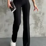 80272 Dewbery High Waist Slim Fit Wide Leg Pants-BLACK