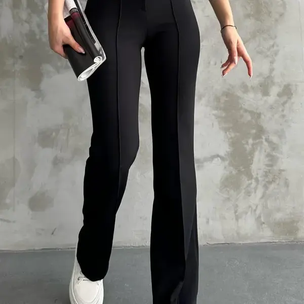 80272 Dewbery High Waist Slim Fit Wide Leg Pants-BLACK