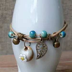 Adjustable Handmade Porcelain Flower Beads Braided Beads Bracelets