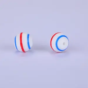 Printed Round with Stripe Pattern Silicone Focal Beads
