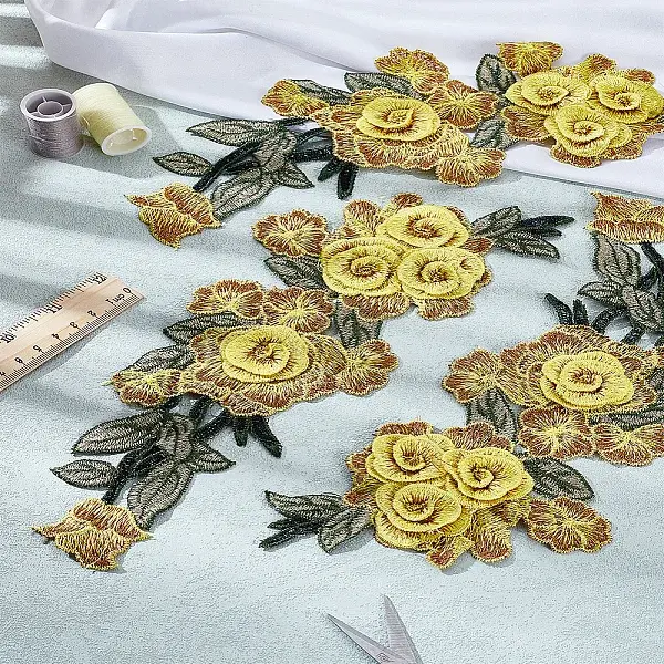 4Pcs Flower Polyester Sew on Appliques