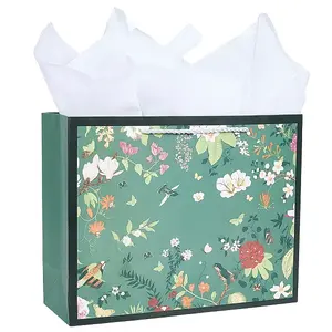 1Pc Flower Printed Paper Gift Bags with Rope Handle