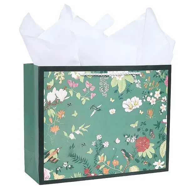 1Pc Flower Printed Paper Gift Bags with Rope Handle