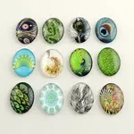 Feather Pattern Glass Flatback Oval Cabochons