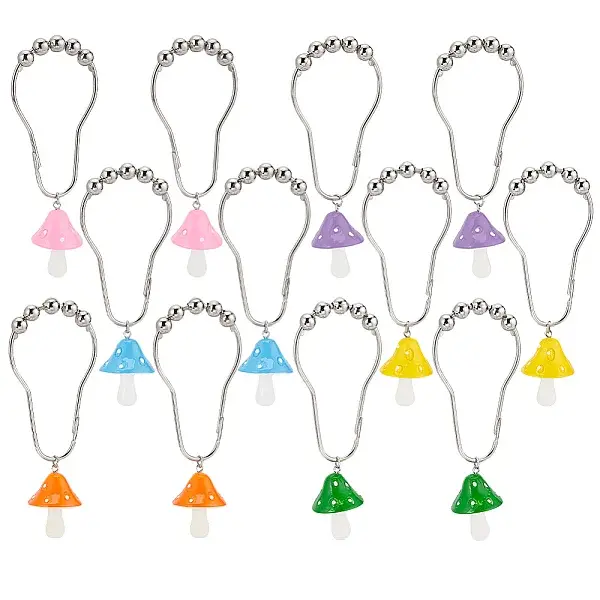 12Pcs 6 Colors Iron Shower Curtain Rings for Bathroom