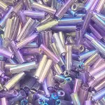 Transparent Colours Rainbow Glass Bugle Beads