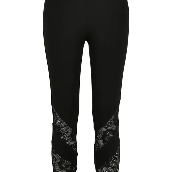 Dámské legíny s krajkovou vložkou s vysokým pasem černé