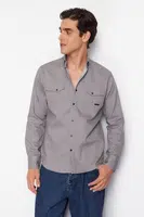Trendyol Gray Regular Fit Denim Shirt with Snap Fasteners