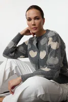 Trendyol Anthracite Crew Neck Heart Detailed Knitwear Cardigan