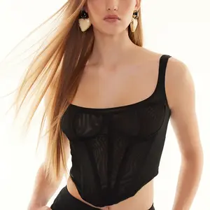 Trendyol Black Form-fitting Corset Detailed Knitted Tulle Bustier