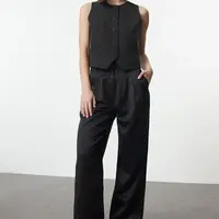 Trendyol Black Wide Leg/Wide Leg Woven Trousers