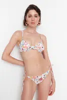 Trendyol béžovo-vícebarevné zavázané mini bikiny