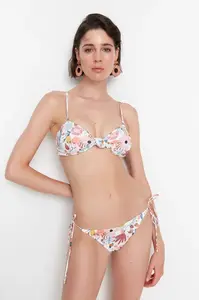 Trendyol béžovo-vícebarevné zavázané mini bikiny