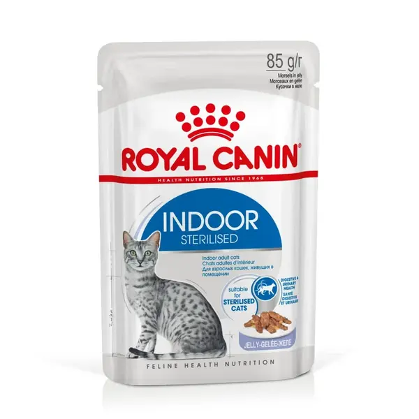 Royal Canin Indoor Sterilized Jelly - vlhké krmivo v želé pre dospelú mačku chovanú v byte 12 x 85 g