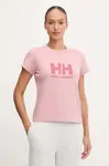 Bavlněné tričko Helly Hansen HH LOGO dámské, béžová barva, 54593