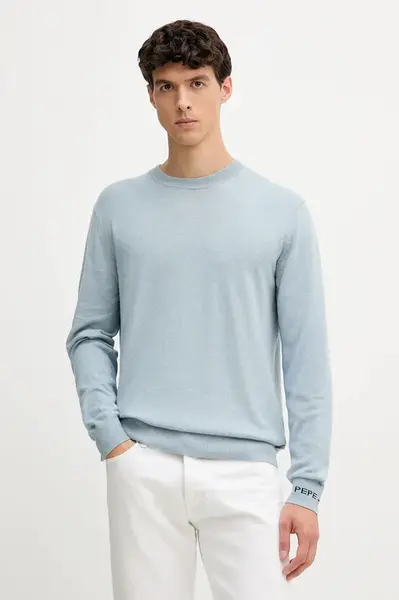 Svetr z vlněné směsi Pepe Jeans pánský, modrá barva, PM7000013