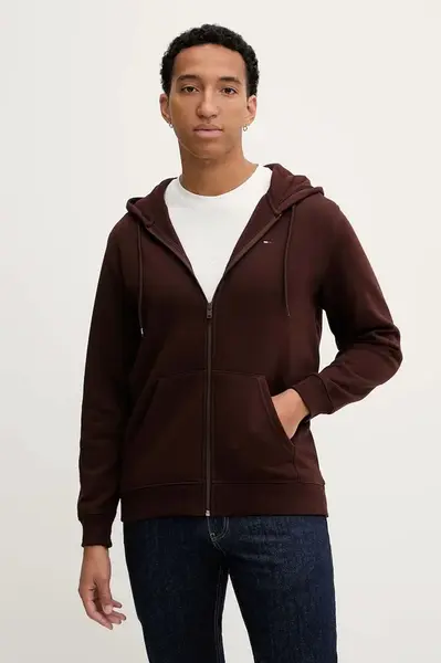 Mikina Tommy Jeans pánská, zelená barva, s kapucí, hladká, DM0DM20743