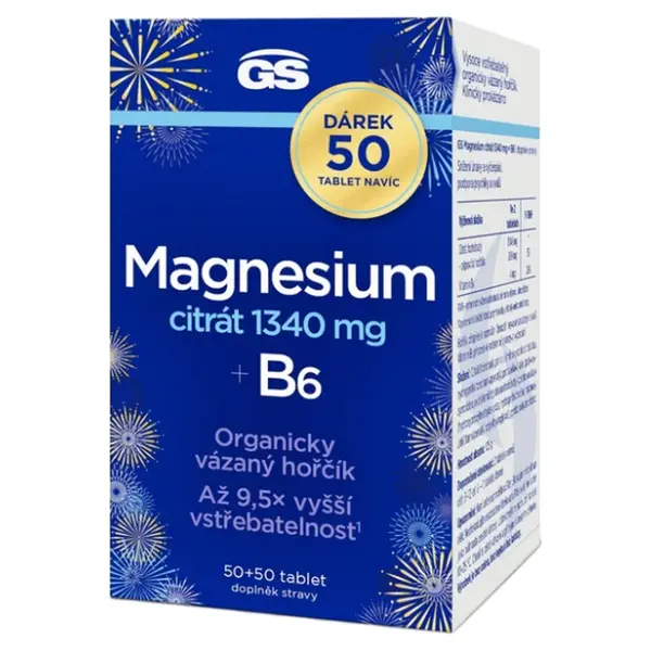 GS Magnesium citrát 1340 mg + B6  50 + 50 tablet NAVÍC
