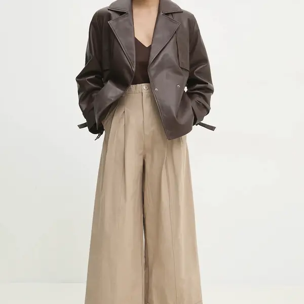 Bavlněné kalhoty Answear.LAB dámské, béžová barva, široké, high waist