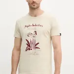 Bavlněné tričko Alpha Industries Alpha Hawaii T béžová barva, s potiskem, 156525