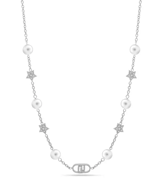 Liu Jo Ocelový náhrdelník s krystaly a umělými perlami LJ2633