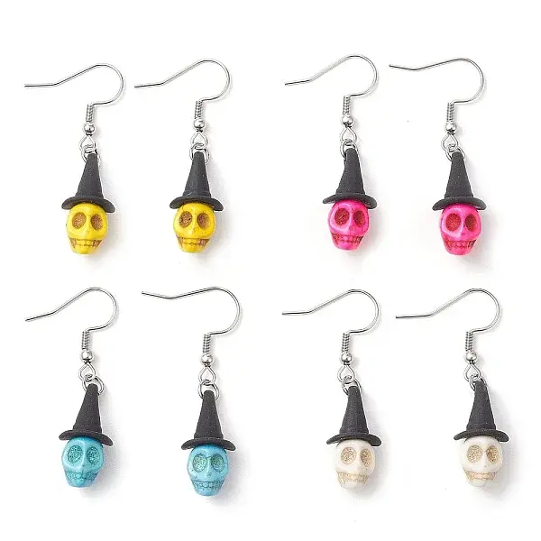 4 Pairs Dyed Synthetic Turquoise Pendants Earrings