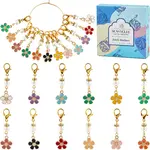24Pcs 12 Colors Flower Alloy Enamel Pendant Locking Stitch Markers