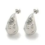 Teardrop Texture Brass Micro Pave Cubic Zirconia Stud Earrings for Women