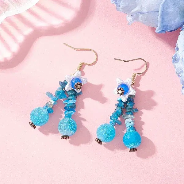 Flower Natural Mixed Stone Dangle Earrings