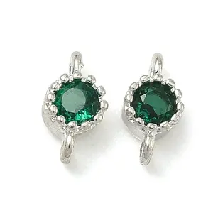 Brass Pave Green Cubic Zirconia Flat Round Links Connector Charms